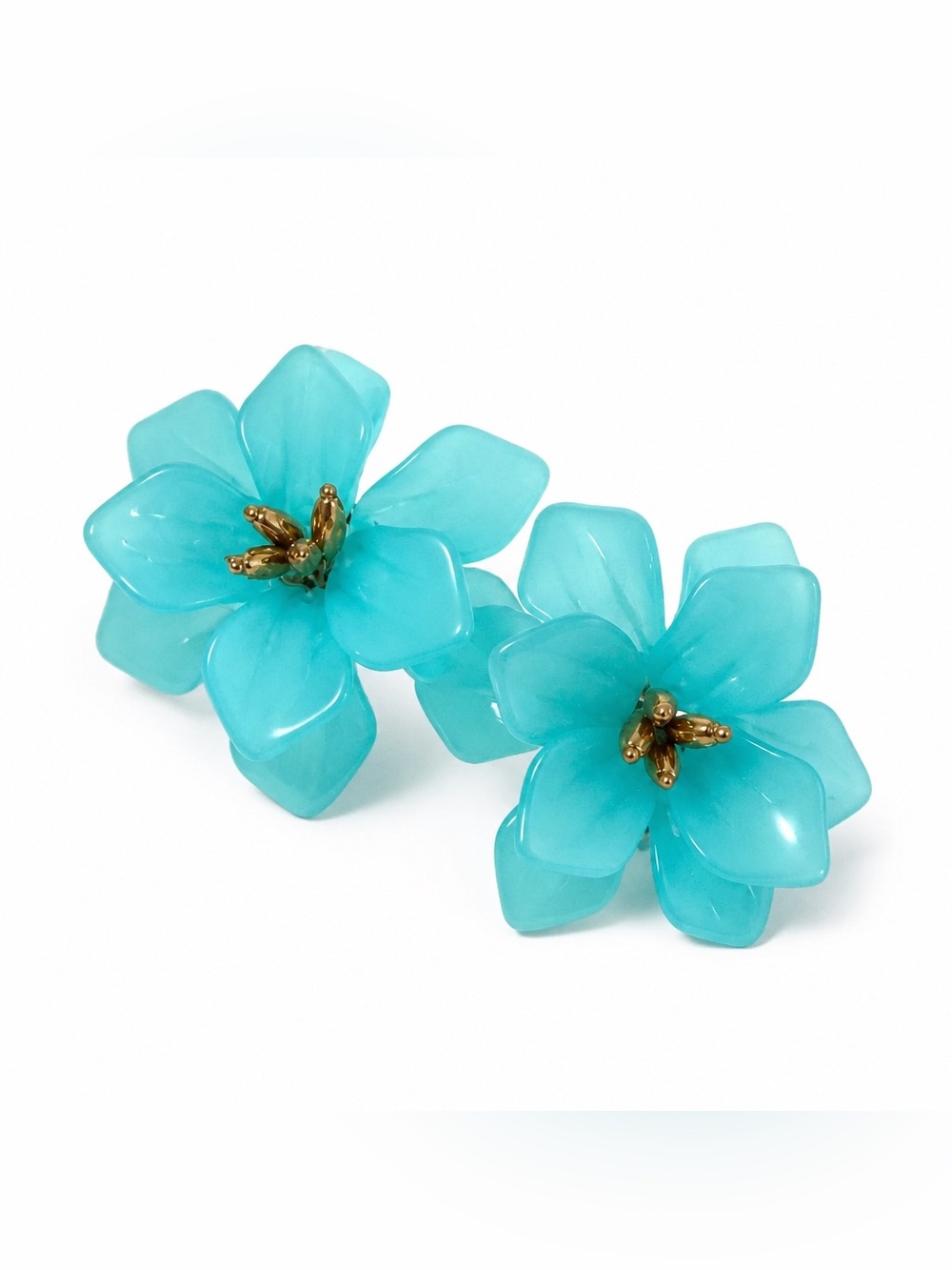 Acrylic Glitter Aqua Flower Petal Earrings